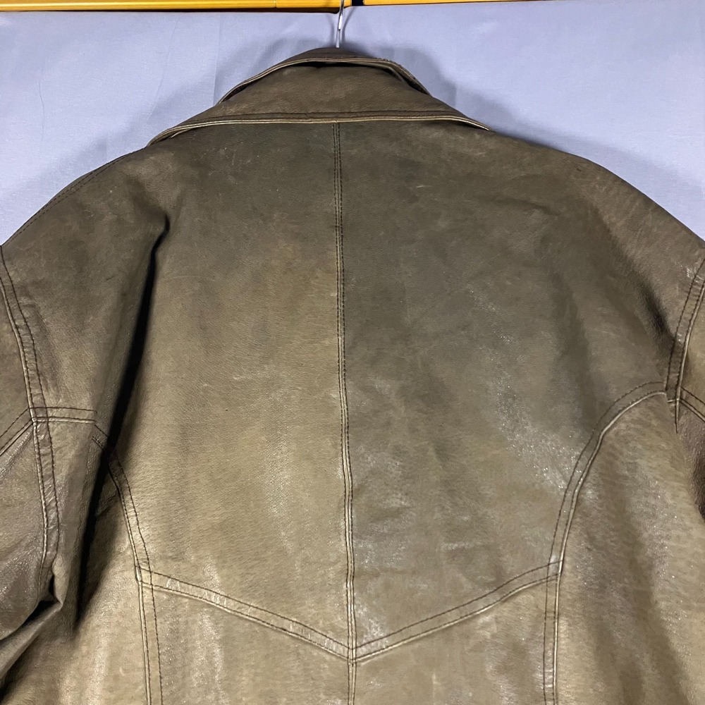 Unbranded Genuine Leather Jacket Men's Large‎ Brown Beige Vintage Bomber Style - Picture 16 of 16